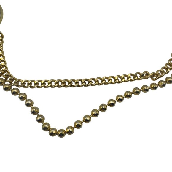 Gold Tone Chain Double Coin Design Sweater Clip Cloak Clasp Retro Accessory - Picture 4 of 6